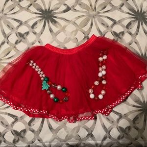 Red tulle tutu skirt sz 4t & Christmas necklaces set